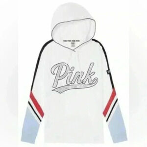 PINK Victoria’s Secret Oversize  Sequin Bling Hoodie Sweatshirt White Blue XS